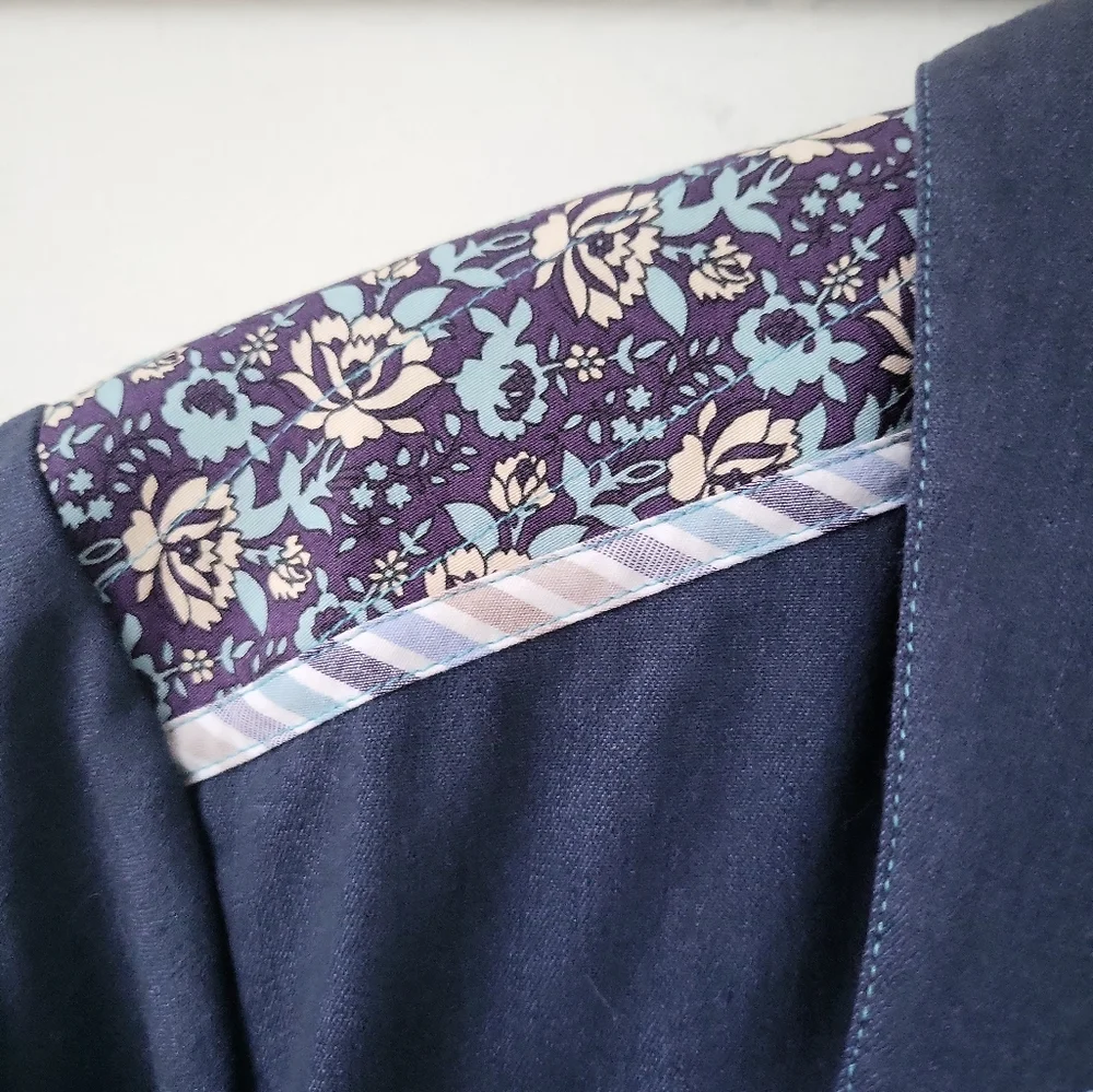 Vintage Koos of Course Navy Blue & Floral Western Shirt Dress L - Picture 3 of 7